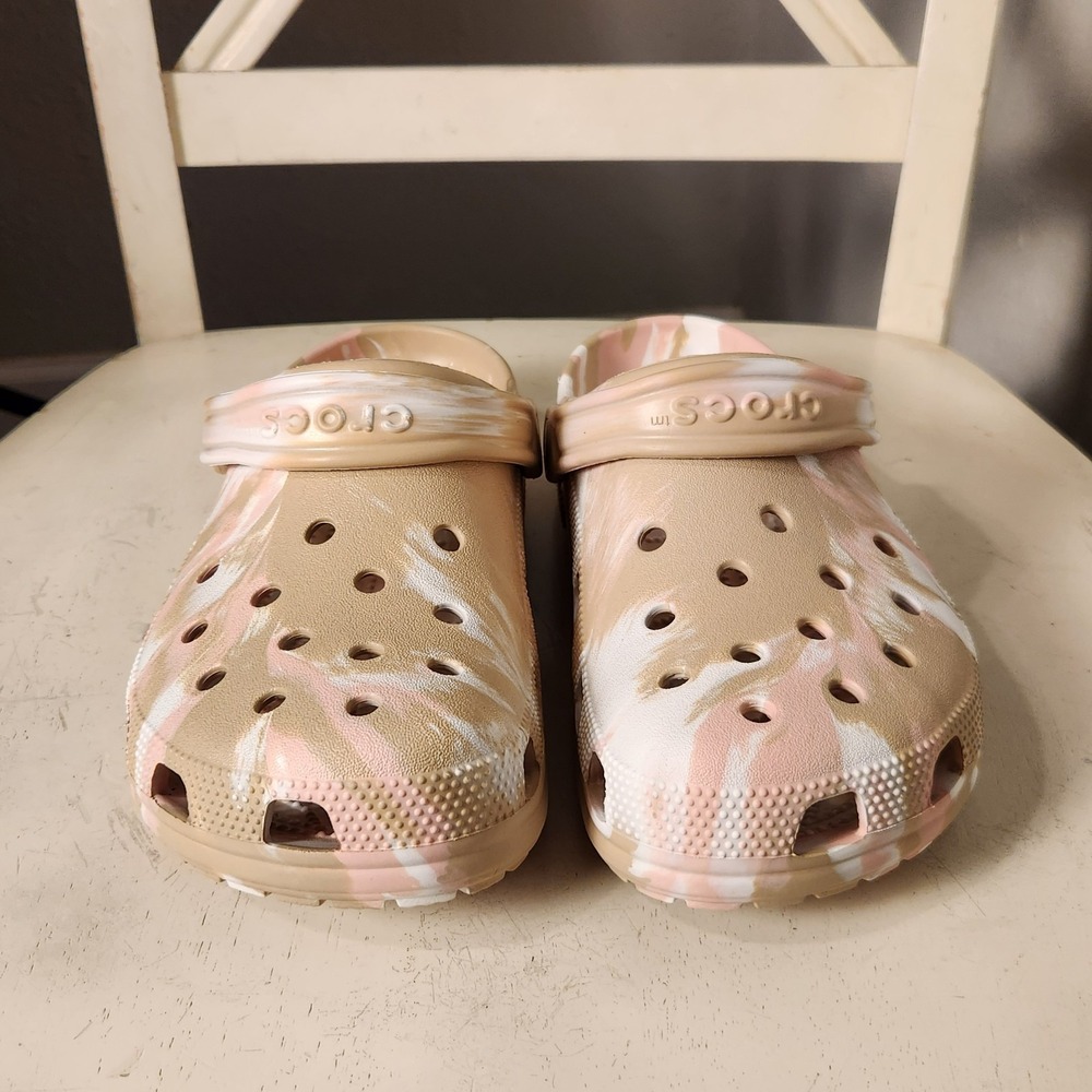 Crocs Classic Marbled Clog Chai Pink Rose Beige Camo Swirl Slip On Shoes 8